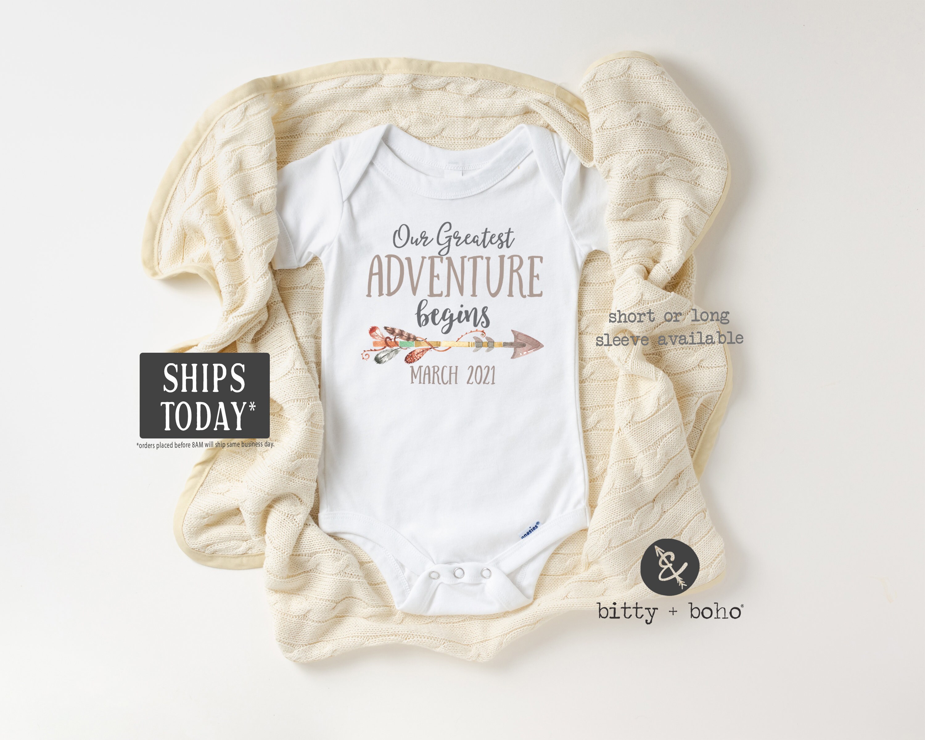 Our Greatest Adventure Begins Pregnancy Announcement Onesie®, Pregnan…