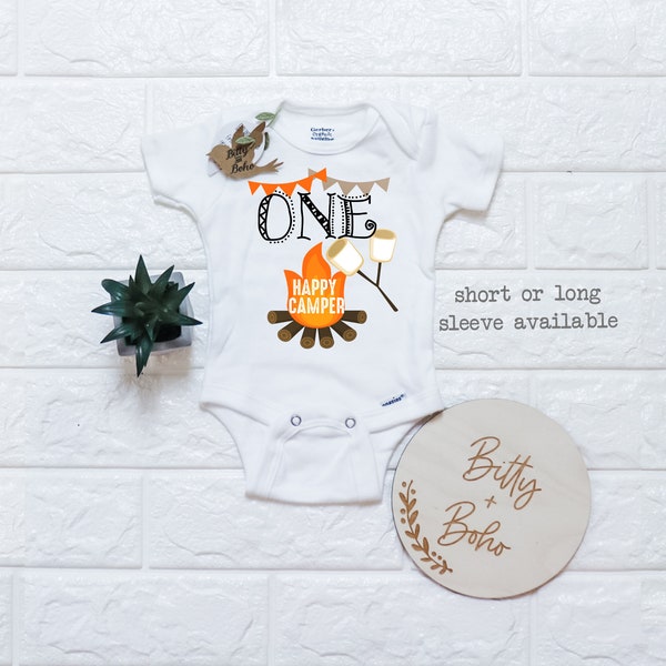 One Happy Camper Onesie®, First Birthday Outfit, First Birthday Outfit Boy, Camping Birthday, S'more, Boho Baby Clothes, Cute Baby Clothes