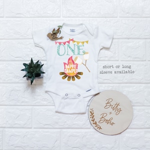 One Happy Camper Onesie®, First Birthday Outfit, First Birthday Outfit Girl, Camping Birthday, S&#39;more, Boho Baby Clothes, Cute Baby Clothes