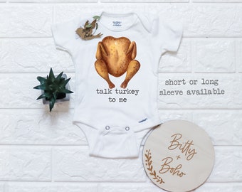 Funny Thanksgiving Onesie®, Talk Turkey To Me Onesie, Thanksgiving Baby Outfit, Funny Turkey Onesie, Turkey Baby Bodysuit, Baby Boy Clothes