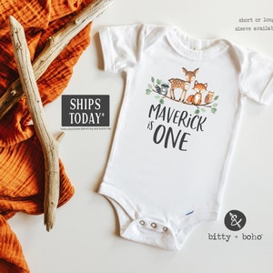 First Birthday Boy, Woodland One Onesie®, Woodland Birthday Shirt, First Birthday Outfit Boy, Woodland Birthday Party, One Shirt,Fox Shirt