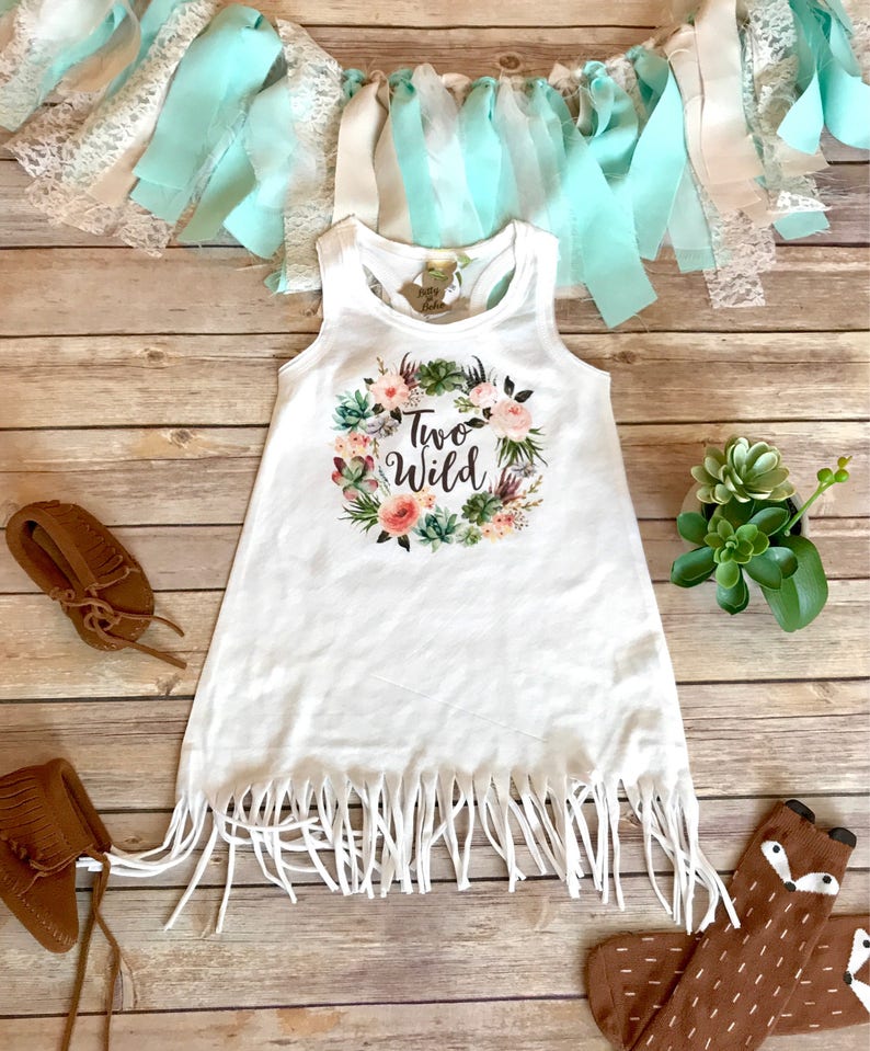 Two Wild Birthday Dress, Second Birthday Outfit Girl, 2nd Birthday Outfit Girl, Second Birthday Girl Dress Boho Fringe Dress Cactus Birthday image 4