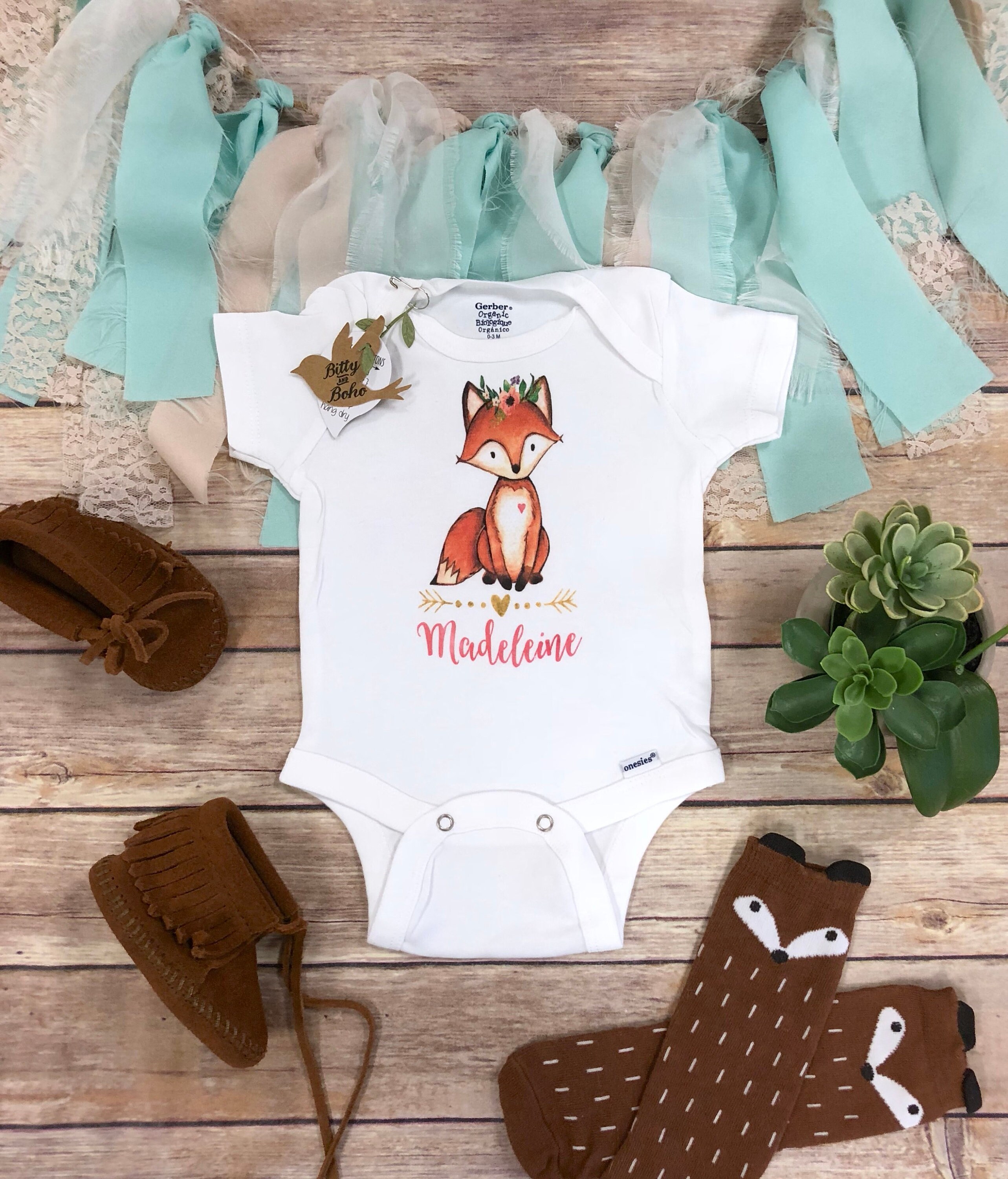 Baby Fox Onesie® Custom Baby Onesie Personalized Baby Gift Etsy