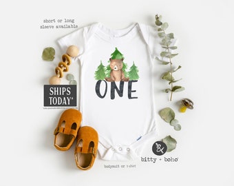 Woodland Birthday Onesie®, First Birthday Shirt, One Shirt, First Birthday Boy, Camping Birthday, Bear Shirt, Woodland Animals Shirt, 1st