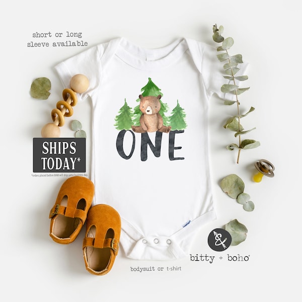 Woodland Birthday Onesie®, First Birthday Shirt, One Shirt, First Birthday Boy, Camping Birthday, Bear Shirt, Woodland Animals Shirt, 1st