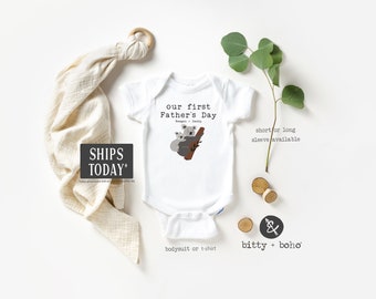 Our First Fathers Day Onesie®, Fathers Day Gift From Son, First Fathers Day Gift from Baby, Happy Fathers Day Baby Bodysuit,Koala Dad Onesie