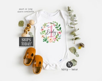 Custom First Birthday Outfit Girl, One Baby Bodysuit, Personalized Birthday Onesie®, 1 Onesie, First Birthday Bodysuit,Floral Birthday Shirt