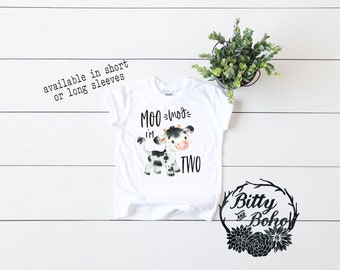 Camiseta de segundo cumpleaños para niño, camiseta de Moo Moo I'm Two, camiseta de cumpleaños de granja, atuendo de cumpleaños de vaca para niño, linda camiseta de vaca para niño pequeño, camiseta de cumpleaños de vaca, camiseta 2