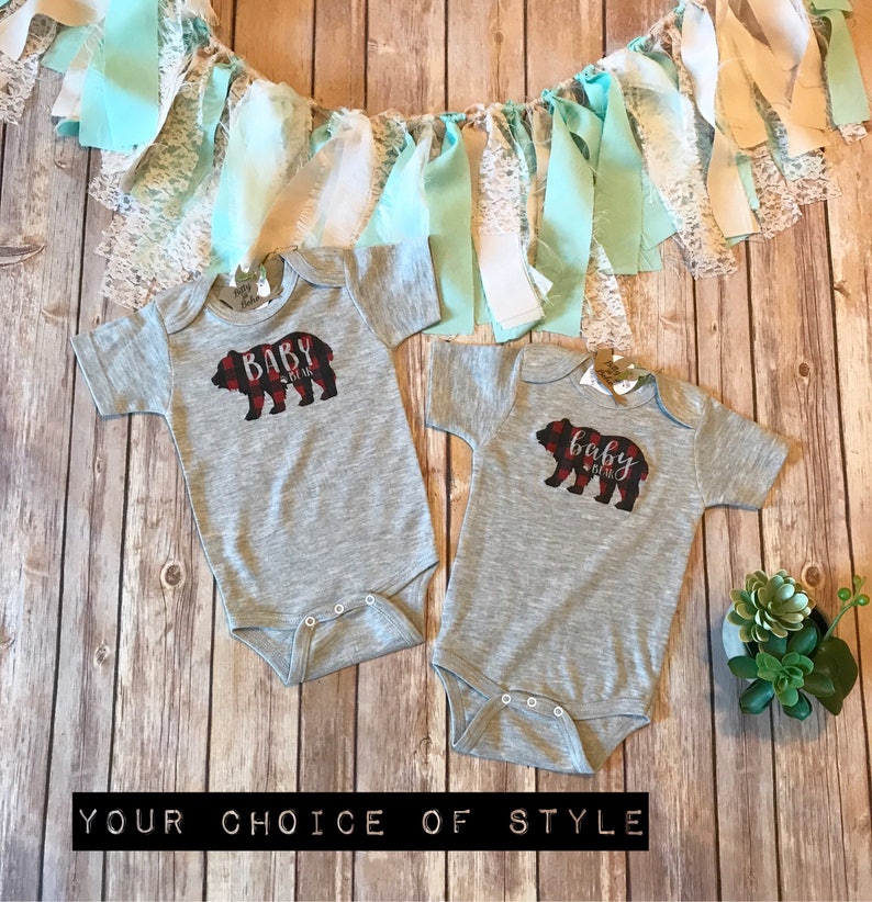 Plaid Baby Bear Bodysuit Matching Bear Shirts Matching Etsy