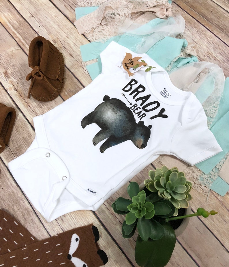 Baby Bear Onesie® Baby Boy Clothes Custom Onesie Baby Name Etsy