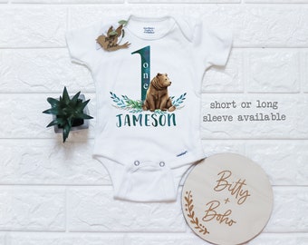 Woodland Birthday Onesie®, First Birthday Shirt, One Shirt, First Birthday Boy, Camping Birthday, Bear Shirt, Woodland Animals Shirt, 1st