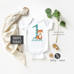 First Birthday Boy, Custom Birthday Onesie®, Woodland Birthday Shirt, Custom First Birthday Outfit Boy,Woodland Fox Birthday Party One Shirt