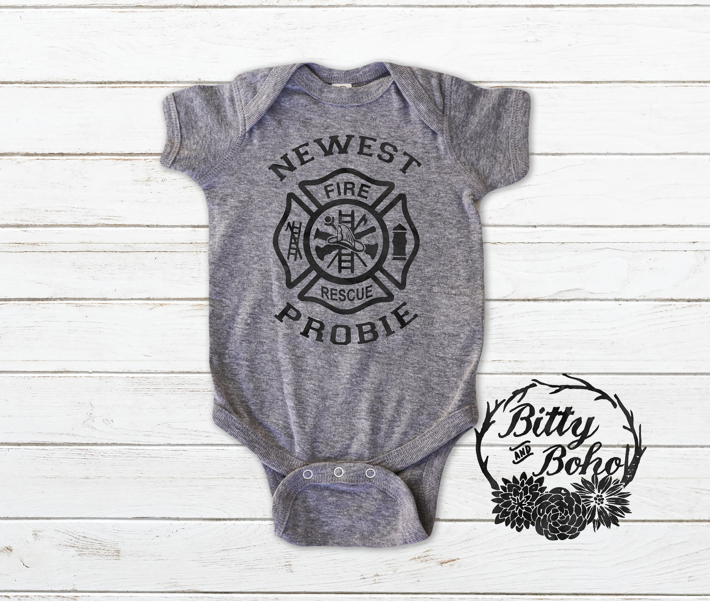 Newest Probie Baby Bodysuit, Firefighter Baby Bodysuit, My Dad is a F…