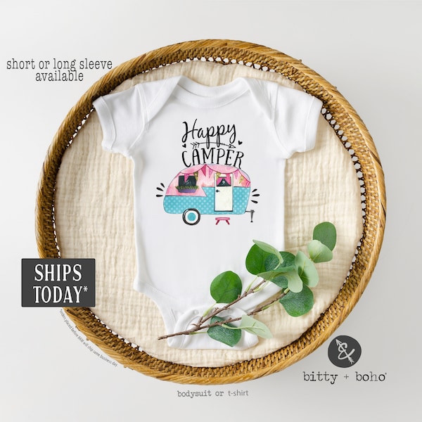 Happy Camper Onesie®, Baby Girl Clothes, Baby Shower Gift, Boho Baby Clothes, Camping Onesie, Cute Baby Clothes, Cute Onesies, Hippie Baby