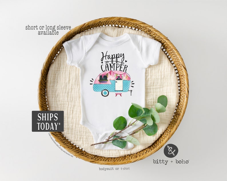 Happy Camper Onesie®, Baby Girl Clothes, Baby Shower Gift, Boho Baby Clothes, Camping Onesie, Cute Baby Clothes, Cute Onesies, Hippie Baby 