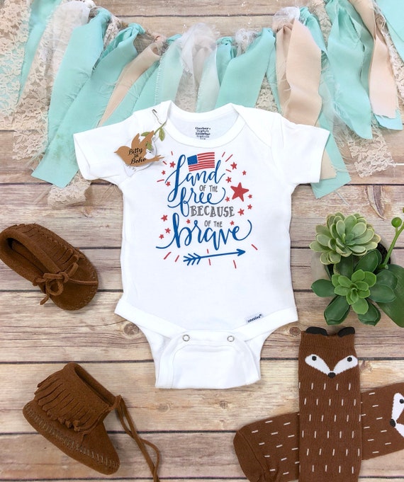 4th of July Onesie®, 4th of July Baby Outfit, Fourth of July Baby Girl, Land of the Free Because of the Brave Baby Bodysuit, American Flag