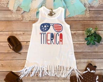 Merica Tank Dress, 'Merica Fouth of July Baby Girl Dress, 4th of July Dress, 4th of July Baby Girl Outfit, America Sunglasses, Trump, Flag