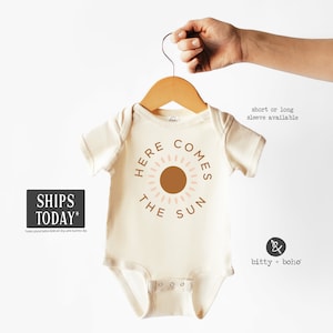 Here Comes the Sun Baby Bodysuit, Sun Baby Bodysuit, Neutral Baby, Unisex Baby Clothes, Unisex Baby Bodysuit, Minimalist Baby Clothes