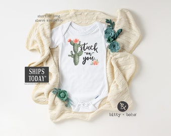 Cactus Onesie®, Funny Onesies, Funny Baby Onesies, Cute Baby Shower Gift, Cactus Baby Shower, Floral Cactus Nursery, Stuck on You Onesie