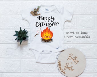 Happy Camper Onesie®, Camping Onesie, Camping Birthday, S'more, Boho Baby Clothes, Cute Baby Clothes, Funny Baby Boy Clothes, Campfire Shirt