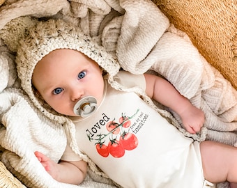 Loved from my Head Tomatoes Baby Bodysuit, Tomato Baby Bodysuit, Gender Neutral Baby Clothes, Organic Baby Bodysuits, All Natural Baby