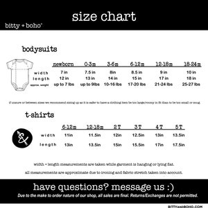 May include: Size chart for baby onesies and t-shirts. The chart shows the width and length measurements in inches, as well as the approximate weight for each size. The chart includes sizes for newborns, 0-3 months, 3-6 months, 6-12 months, 12-18 months, and 18-24 months.