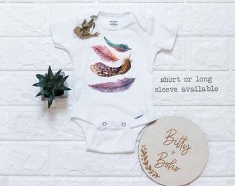 Feather Onesie, Baby Shower, Feathers Onesie®, Baby Gift, Baby Girl Onesies, Baby Girl Clothes, Cute Onesies, Watercolor Baby, Bohemian Baby