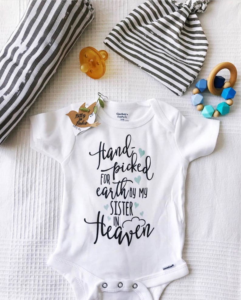 Sister Memorial Onesie®, Cute Baby Onesie, Sister Onesie, Unisex Baby Clothes, Handpicked for Earth by my Sister in Heaven, In Memory of image 2