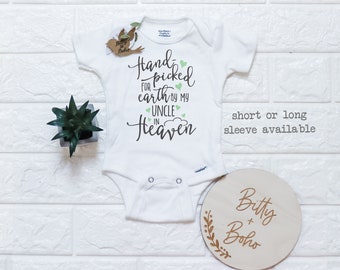 Uncle Memorial Onesie®, Cute Baby Onesie, Uncle Onesie, Unisex Baby Clothes, Hand picked for earth by my Uncle in Heaven,In Memory of onesie