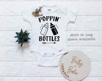 Funny Onesie®, Poppin Bottles Milk Onesie, Funny Baby Clothes, Beer Onesie, Unisex Baby Gift, Funny Baby Shower Gift, Drinking Buddy Onesie