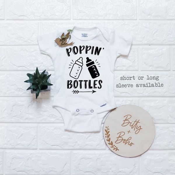 Funny Onesie®, Poppin Bottles Milk Onesie, Funny Baby Clothes, Beer Onesie, Unisex Baby Gift, Funny Baby Shower Gift, Drinking Buddy Onesie