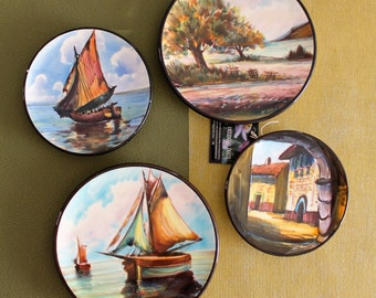 4 vintage handpainted  decorative Spanish ceramic plates, signed Minarco