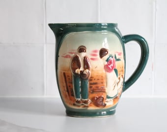 Antique barbotine carafe from France, Angelus Poet Laval, 5010
