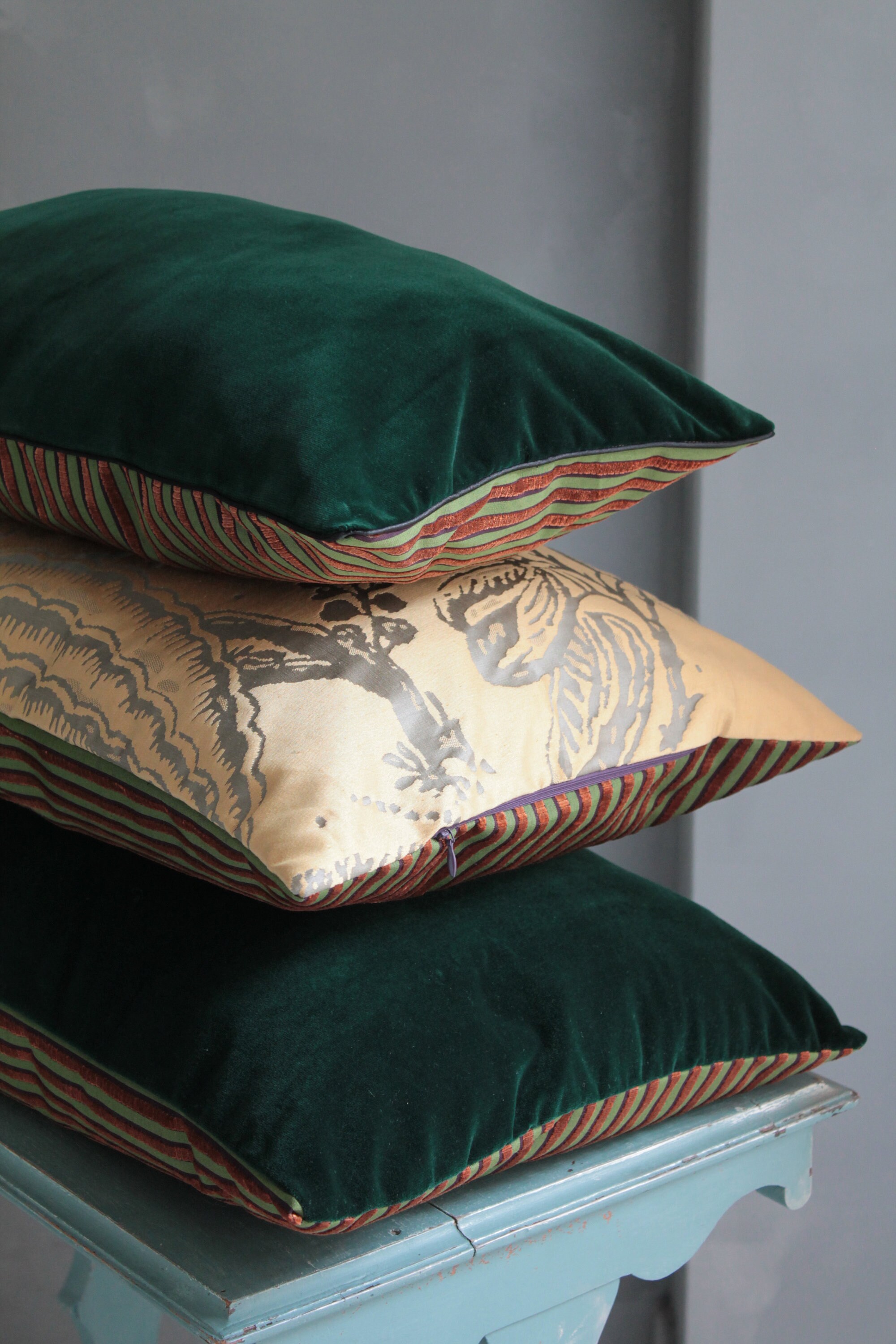 Coussin Vert Et Or En