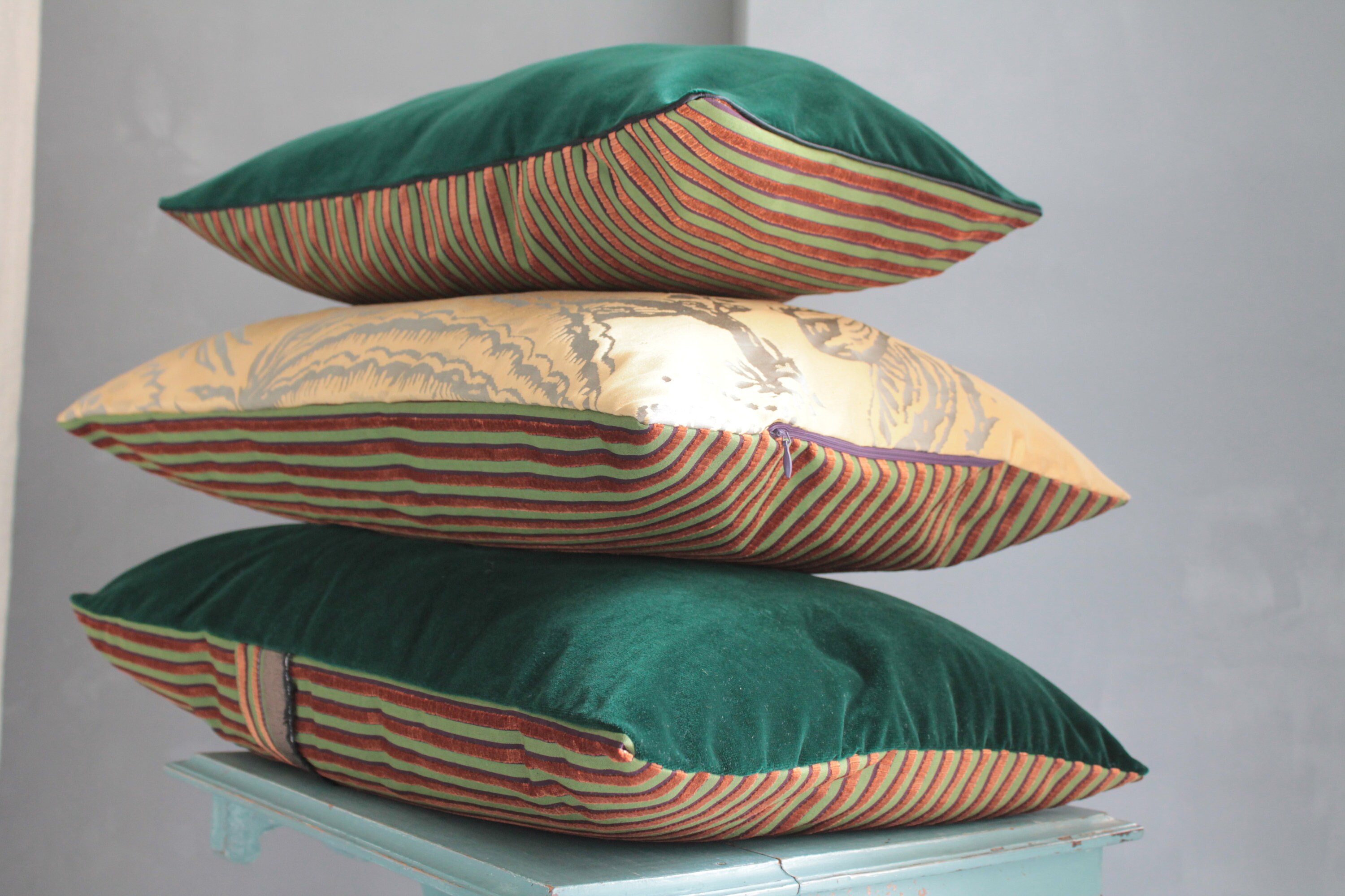 Coussin Vert Et Or En