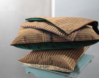 Set of 3 Striped Decorative Cushions – High-End Upholstery Fabric – Gentleman Style – Double-Sided Pillow Covers with Inserts