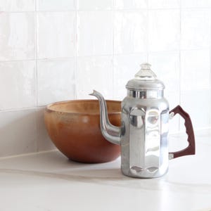 Large French Old Coffee Pot in Chrome Metal, Coffee Pot, Vintage Coffee Maker, Vintage Kitchen, 4909