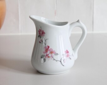 Limoges porcelain pitcher France 1950 with pink flower patterns, 4709