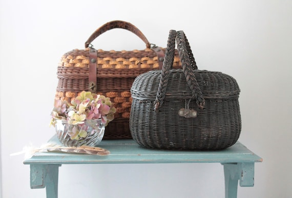 Antique French Wicker Basket, Rare Item, Wicker Ha