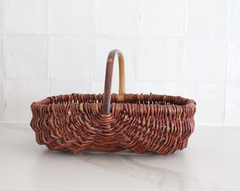 French Vintage Wooden Basket, Rustic Country Home Decor, Medium Size