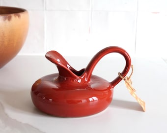 Vintage carafe, red pitcher, water jug, French pottery, country table