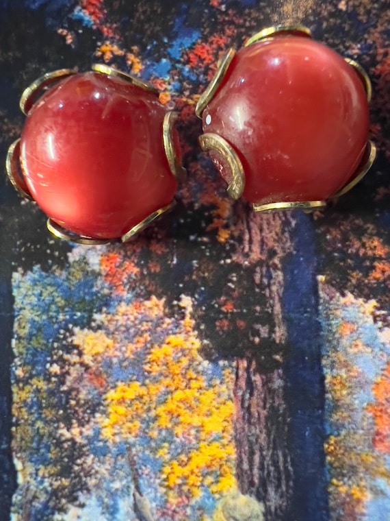 Vintage Red Moonglow Pierced Earrings