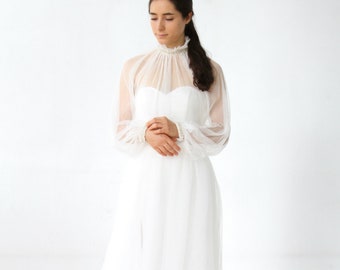 Beaded Collar Cuff Bubble Sleeves Vintage Style Wedding Dress