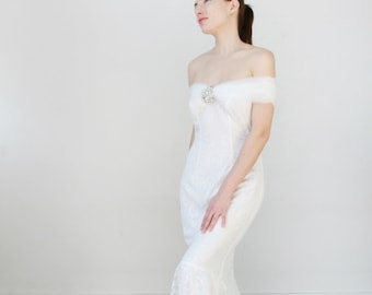 Off the Shoulder Wrap Lace Mermaid Wedding Dress