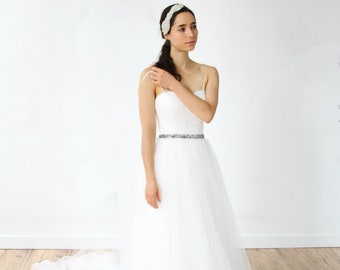 Simple Spaghetti Straps Wedding Dress with Beaded Belt