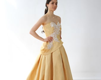 Yellow Gold Satin Draped Royal Ballgown