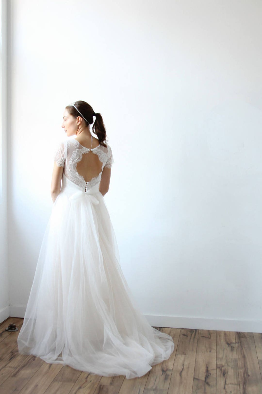 Cream Ivory Keyhole Open Back Lace Wedding Dress - Etsy