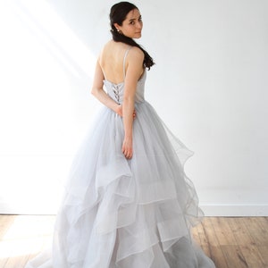 Gray Tulle Layered Horsehair Hem Wedding Dress image 4