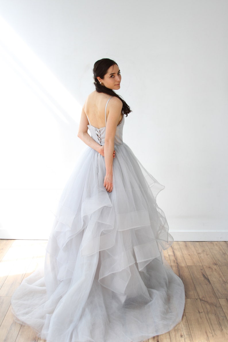 Gray Tulle Layered Horsehair Hem Wedding Dress Etsy