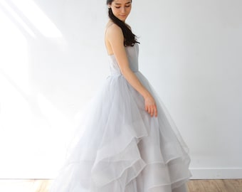 Gray Tulle Layered Horsehair Hem Wedding Dress